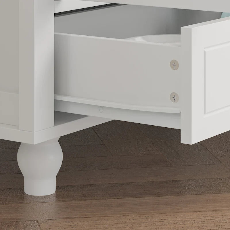 White Glass Door Bookcase & Display Cabinet with Drawer