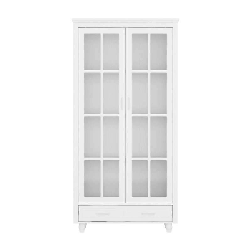 White Glass Door Bookcase & Display Cabinet with Drawer