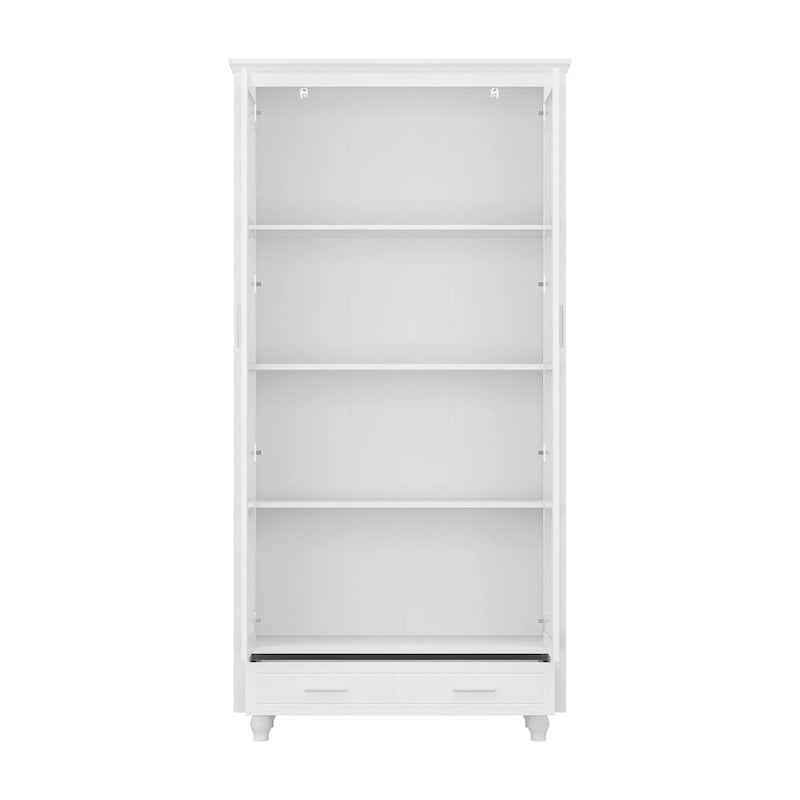 White Glass Door Bookcase & Display Cabinet with Drawer