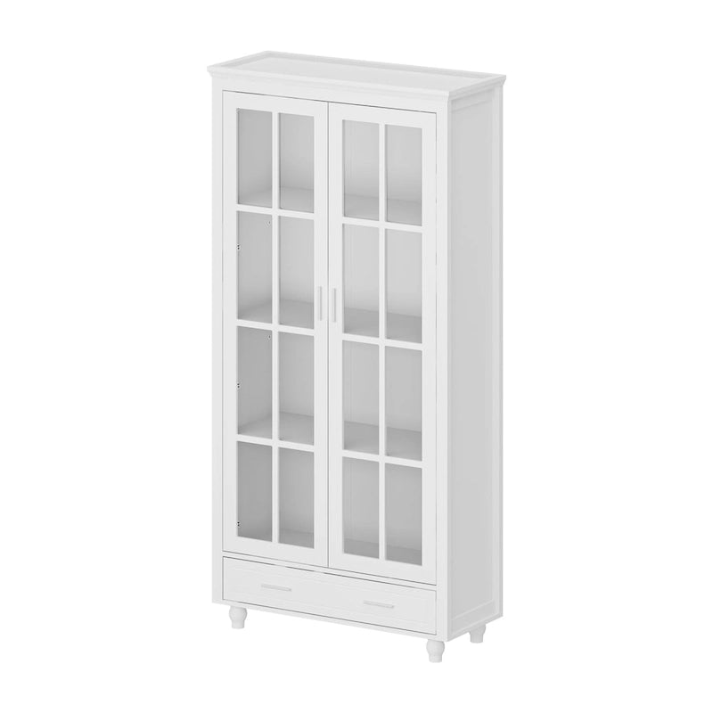White Glass Door Bookcase & Display Cabinet with Drawer