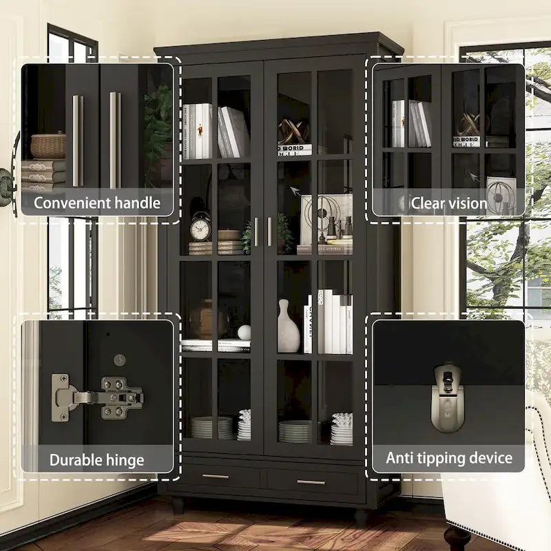 White Glass Door Bookcase & Display Cabinet with Drawer