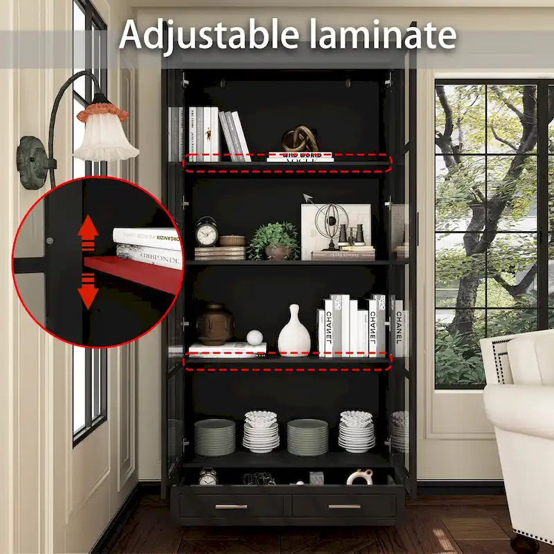 White Glass Door Bookcase & Display Cabinet with Drawer