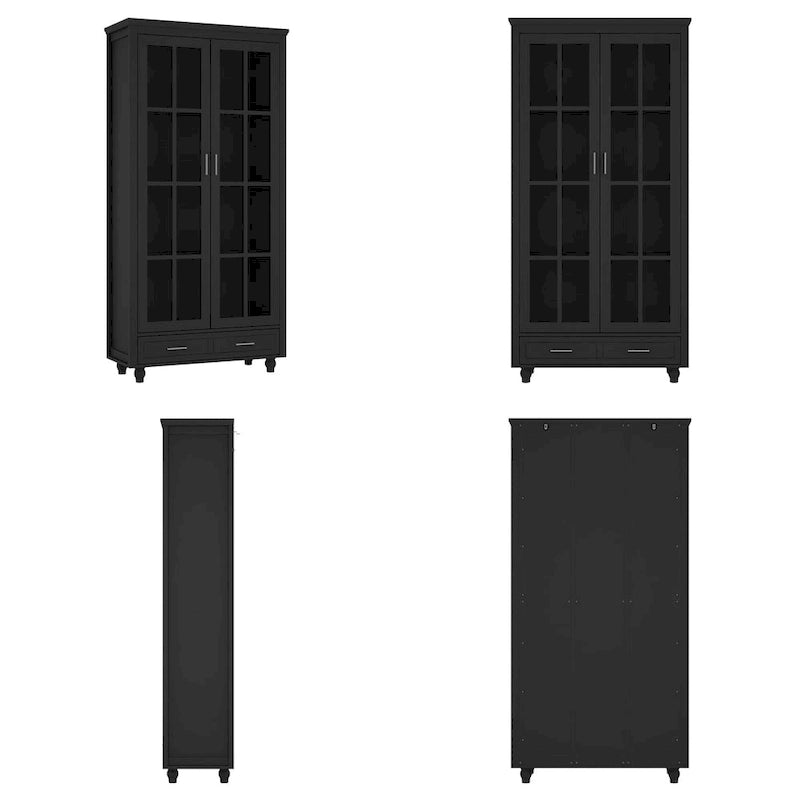 White Glass Door Bookcase & Display Cabinet with Drawer