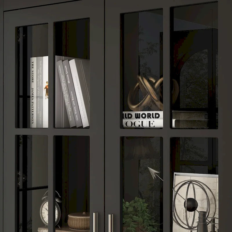White Glass Door Bookcase & Display Cabinet with Drawer