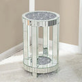 Mirrored Glass Round End Table with Crushed Diamond Detail