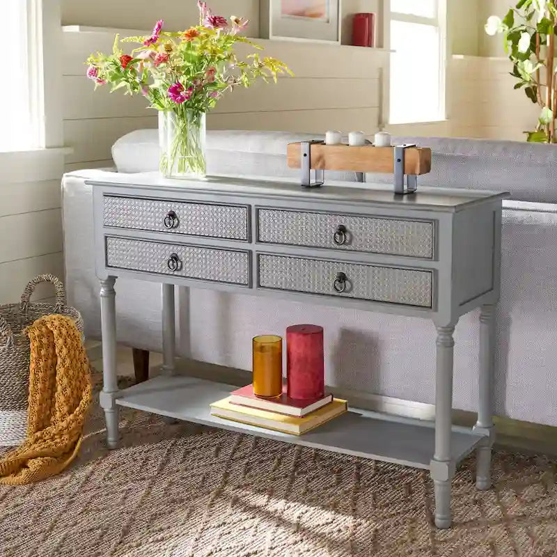 4-Drawer Wood Console Table with Carved Detail 42"