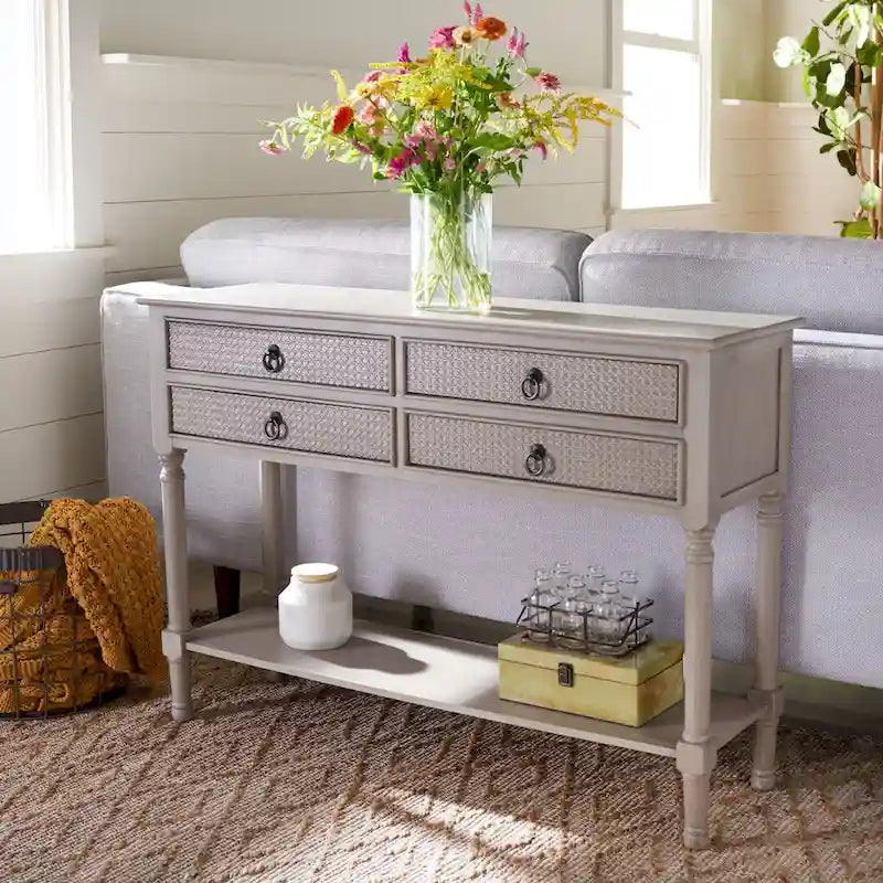 4-Drawer Wood Console Table with Carved Detail 42"