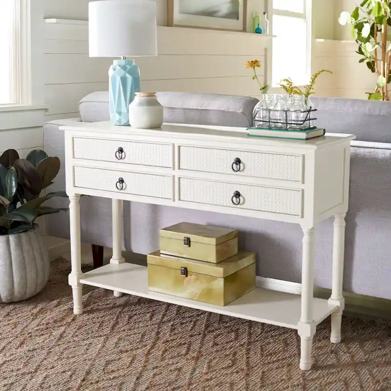 4-Drawer Wood Console Table with Carved Detail 42"