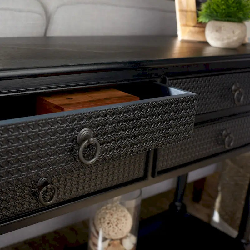 4-Drawer Wood Console Table with Carved Detail 42"