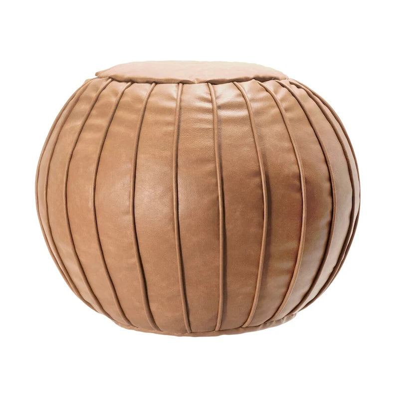 Round Faux Leather Pouf Ottoman