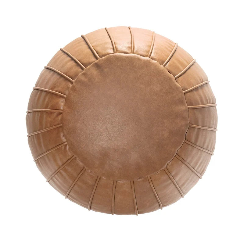 Round Faux Leather Pouf Ottoman