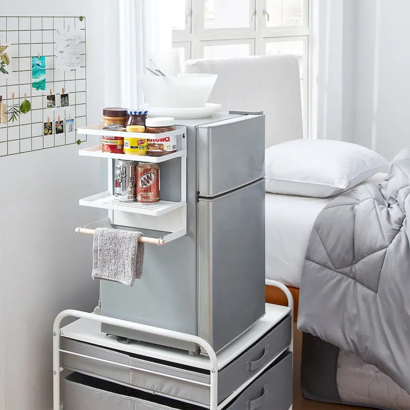 Magnetic Metal & Wood Fridge Organizer Shelf with Paper Towel Holder
