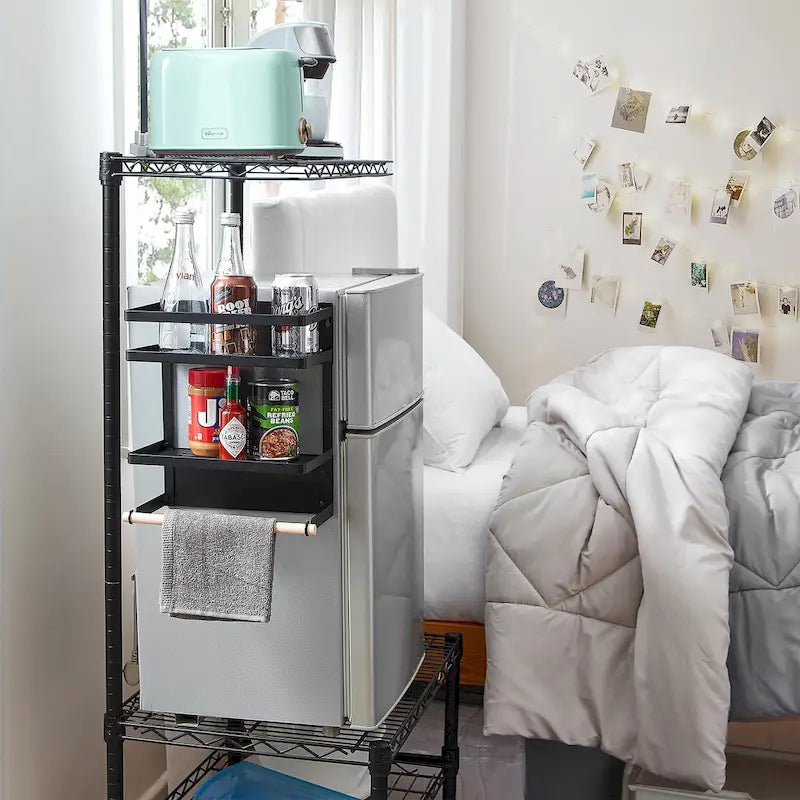Magnetic Metal & Wood Fridge Organizer Shelf with Paper Towel Holder