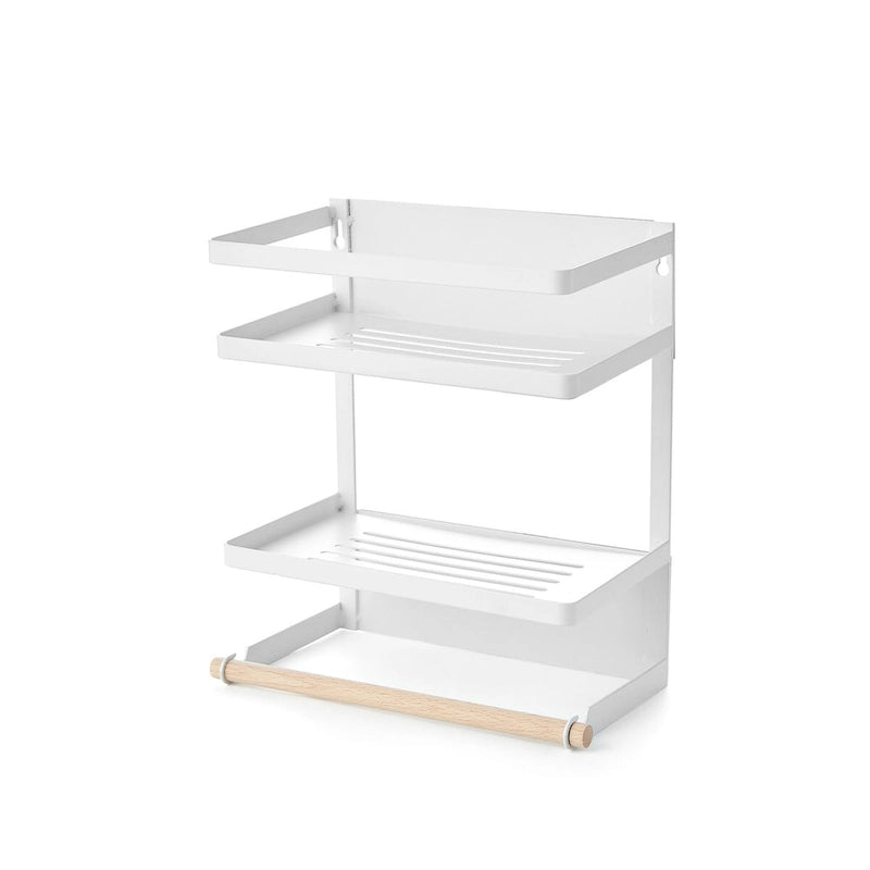 Magnetic Metal & Wood Fridge Organizer Shelf with Paper Towel Holder