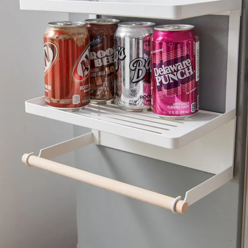 Magnetic Metal & Wood Fridge Organizer Shelf with Paper Towel Holder