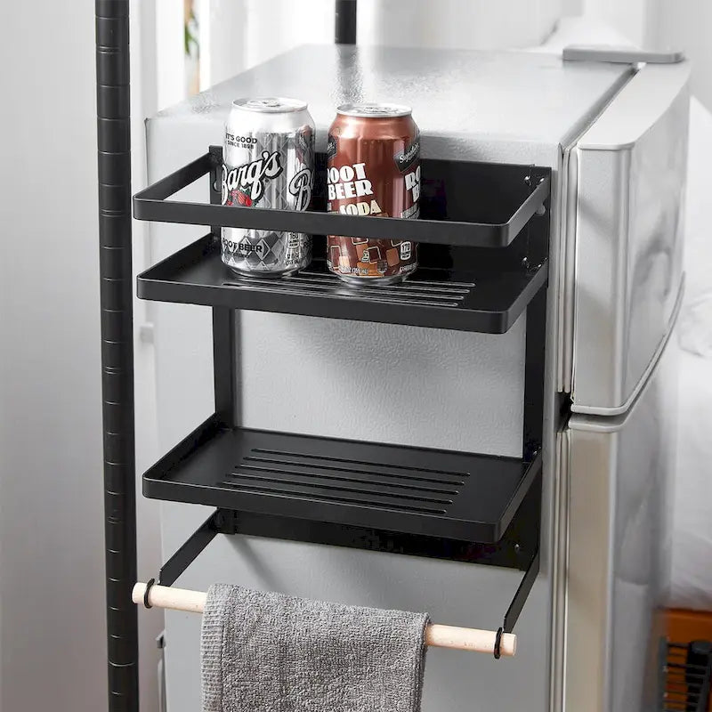 Magnetic Metal & Wood Fridge Organizer Shelf with Paper Towel Holder