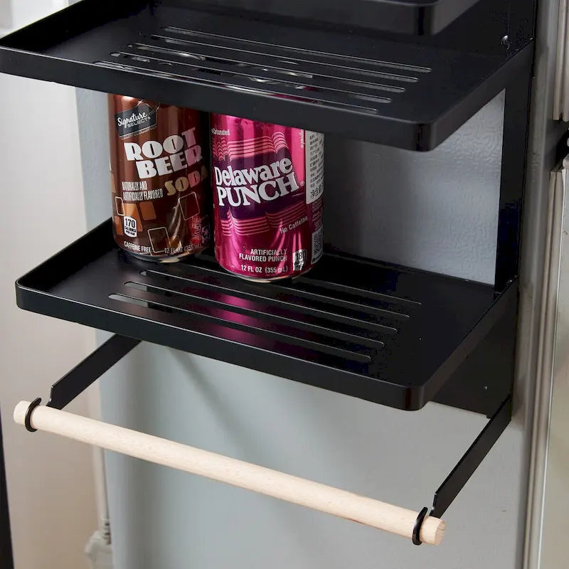 Magnetic Metal & Wood Fridge Organizer Shelf with Paper Towel Holder