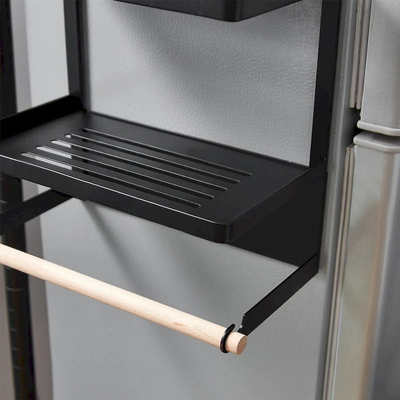 Magnetic Metal & Wood Fridge Organizer Shelf with Paper Towel Holder