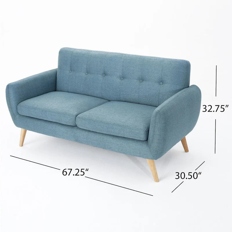 Mid-Century Modern Loveseat with Button-Tufted Back & Wood Legs
