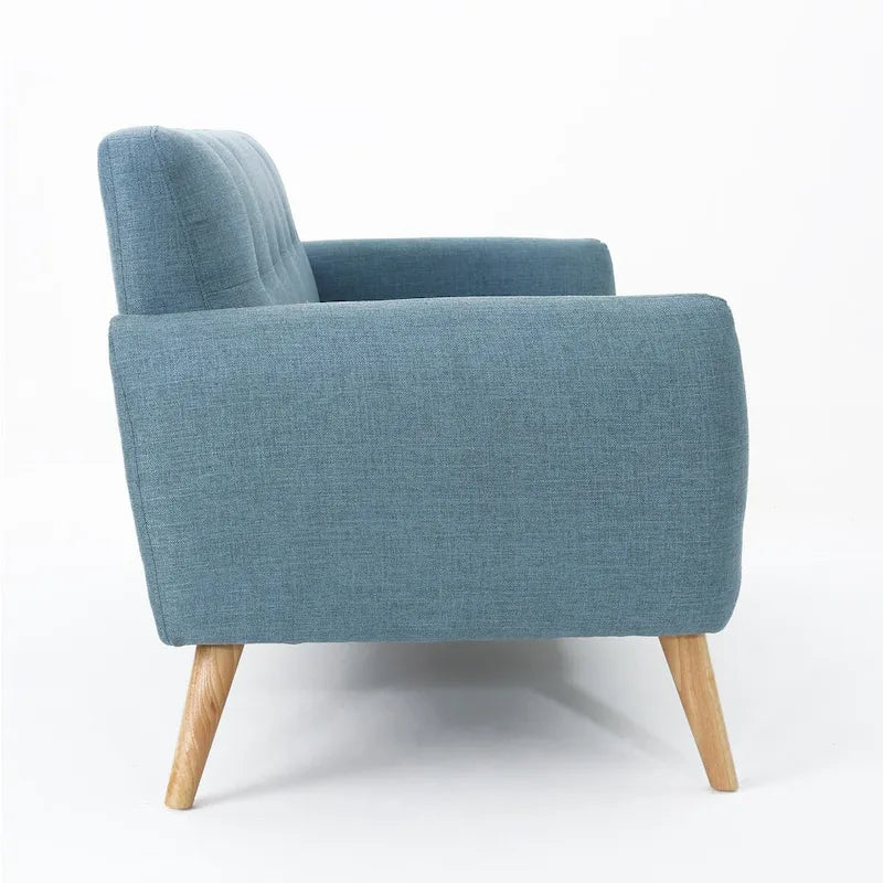 Mid-Century Modern Loveseat with Button-Tufted Back & Wood Legs