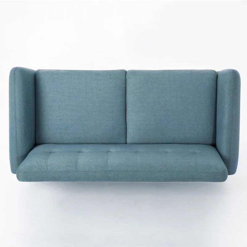 Mid-Century Modern Loveseat with Button-Tufted Back & Wood Legs