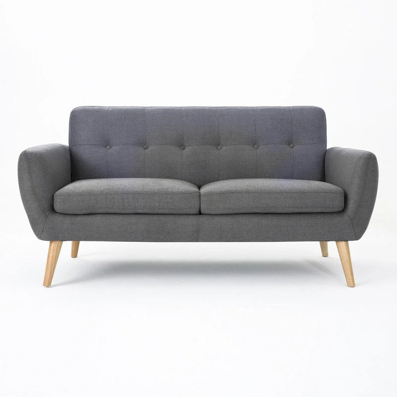 Mid-Century Modern Loveseat with Button-Tufted Back & Wood Legs