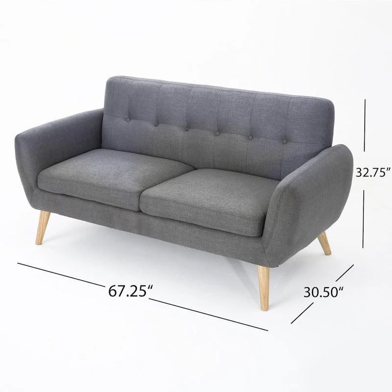Mid-Century Modern Loveseat with Button-Tufted Back & Wood Legs