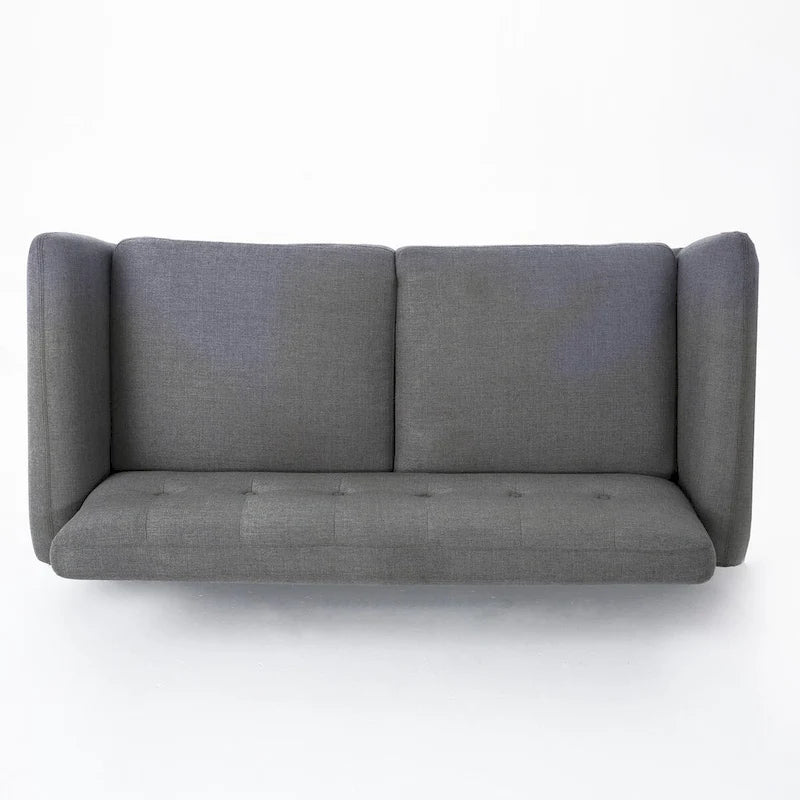 Mid-Century Modern Loveseat with Button-Tufted Back & Wood Legs