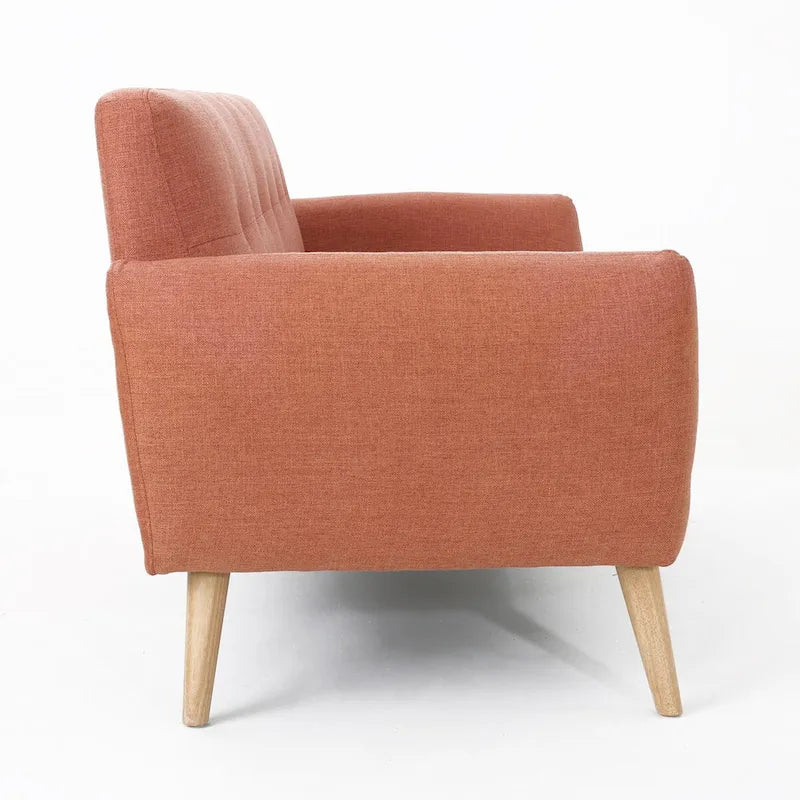Mid-Century Modern Loveseat with Button-Tufted Back & Wood Legs