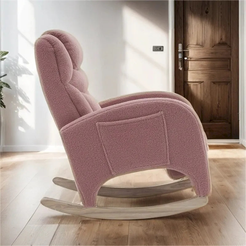 Teddy & Linen Fabric Nursery Rocking Chair with Adjustable Footrest & Pocket