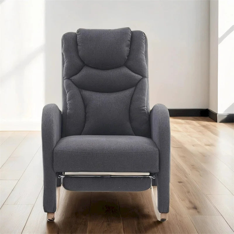 Teddy & Linen Fabric Nursery Rocking Chair with Adjustable Footrest & Pocket