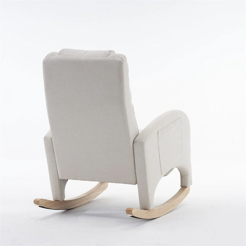 Teddy & Linen Fabric Nursery Rocking Chair with Adjustable Footrest & Pocket