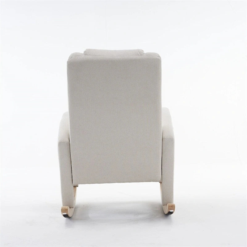 Teddy & Linen Fabric Nursery Rocking Chair with Adjustable Footrest & Pocket