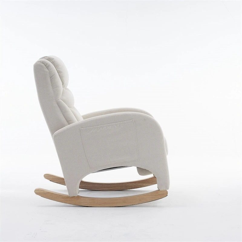 Teddy & Linen Fabric Nursery Rocking Chair with Adjustable Footrest & Pocket