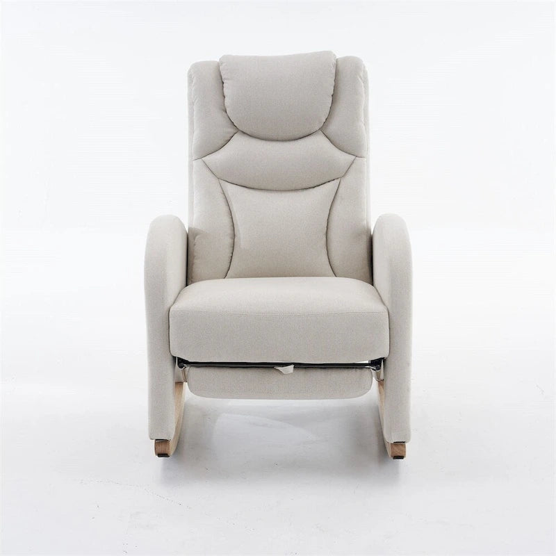 Teddy & Linen Fabric Nursery Rocking Chair with Adjustable Footrest & Pocket