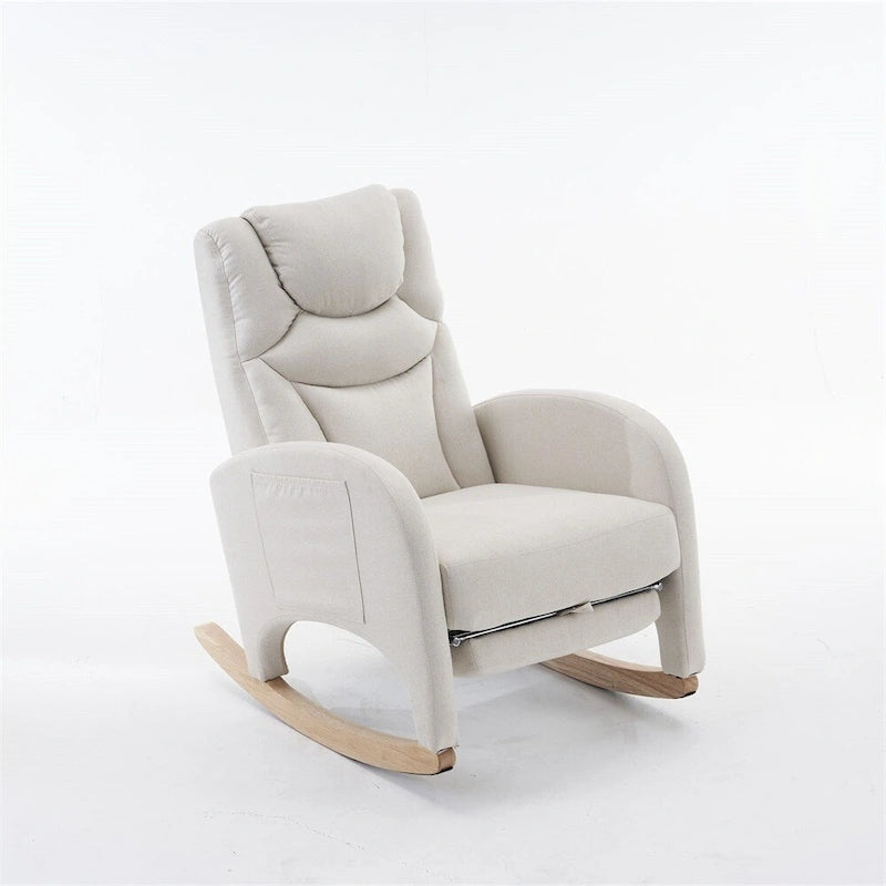 Teddy & Linen Fabric Nursery Rocking Chair with Adjustable Footrest & Pocket