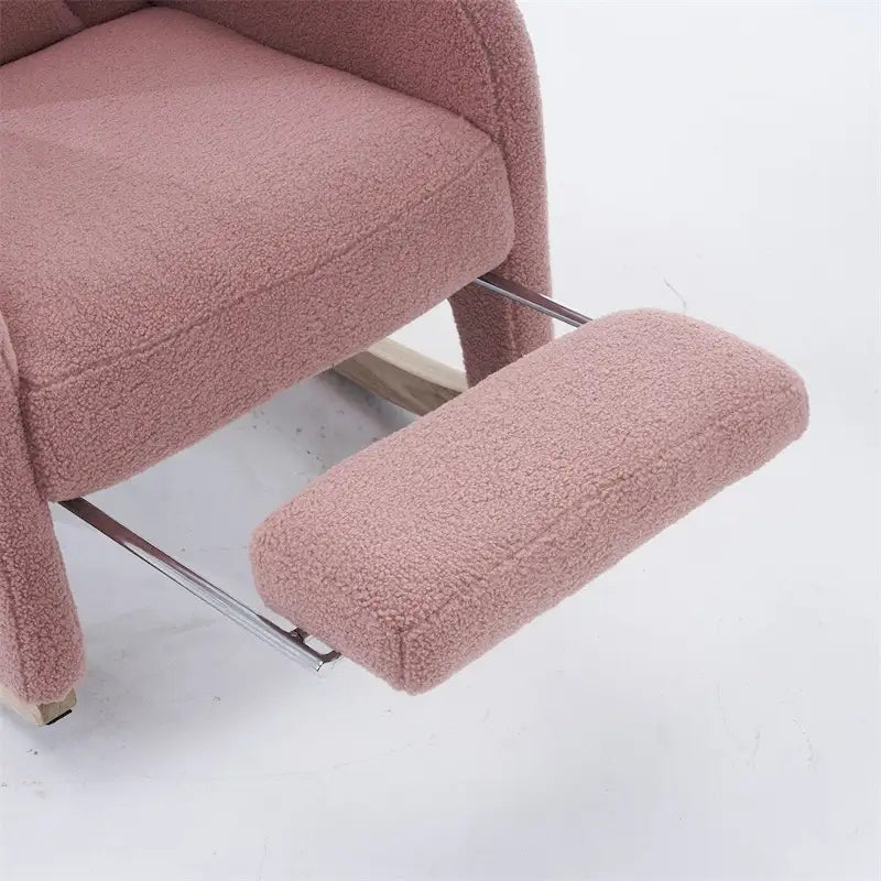 Teddy & Linen Fabric Nursery Rocking Chair with Adjustable Footrest & Pocket