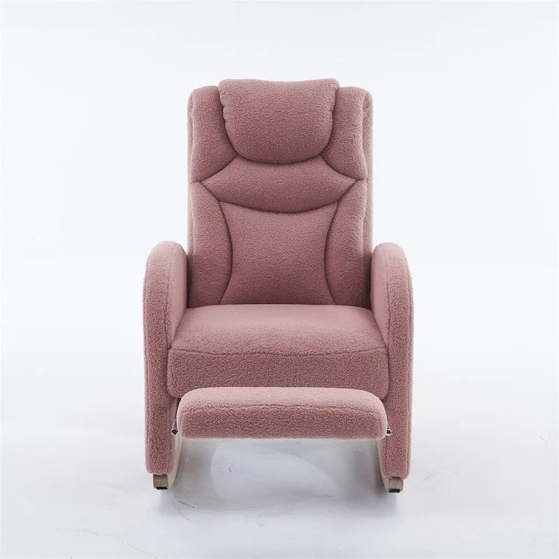 Teddy & Linen Fabric Nursery Rocking Chair with Adjustable Footrest & Pocket