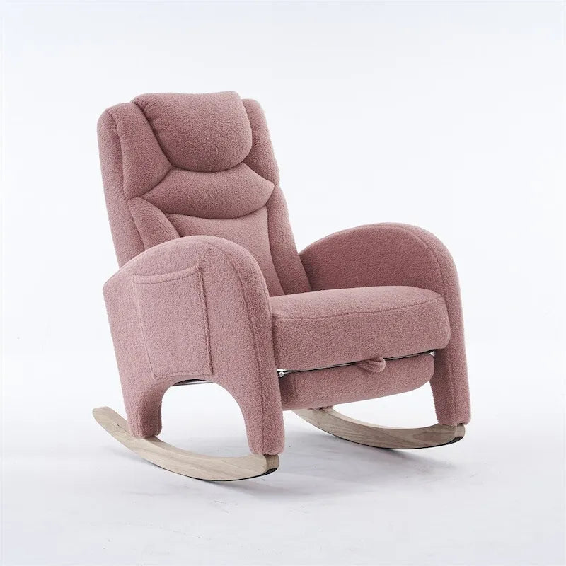 Teddy & Linen Fabric Nursery Rocking Chair with Adjustable Footrest & Pocket