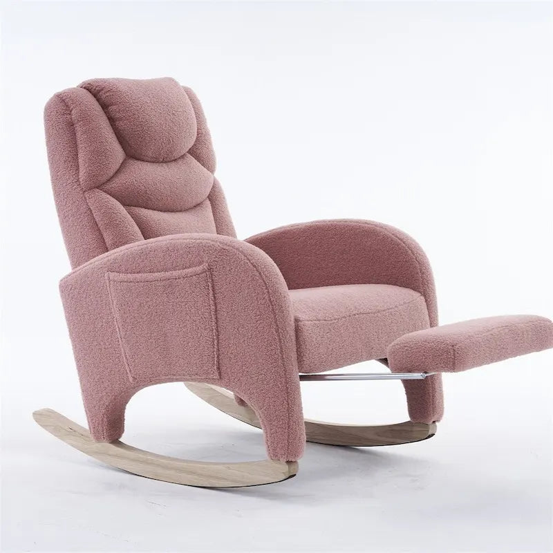Teddy & Linen Fabric Nursery Rocking Chair with Adjustable Footrest & Pocket