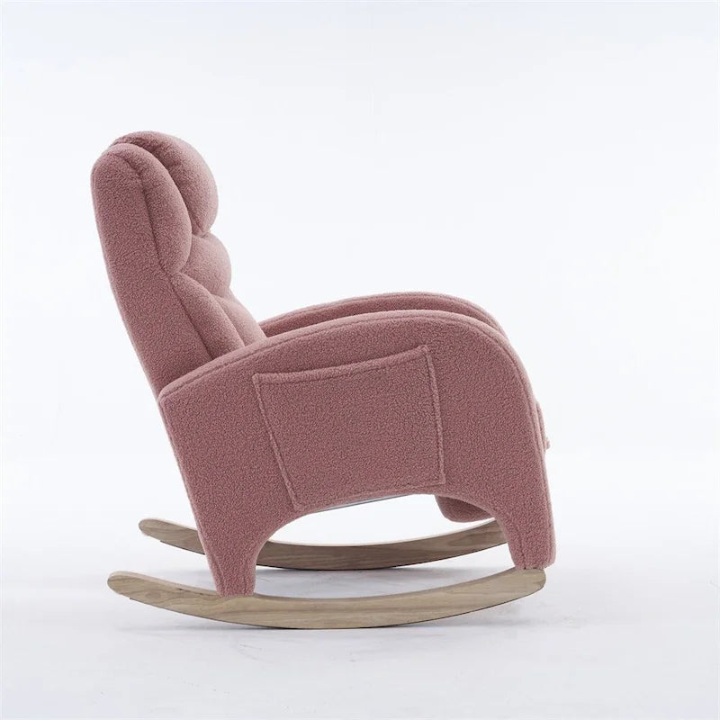 Teddy & Linen Fabric Nursery Rocking Chair with Adjustable Footrest & Pocket