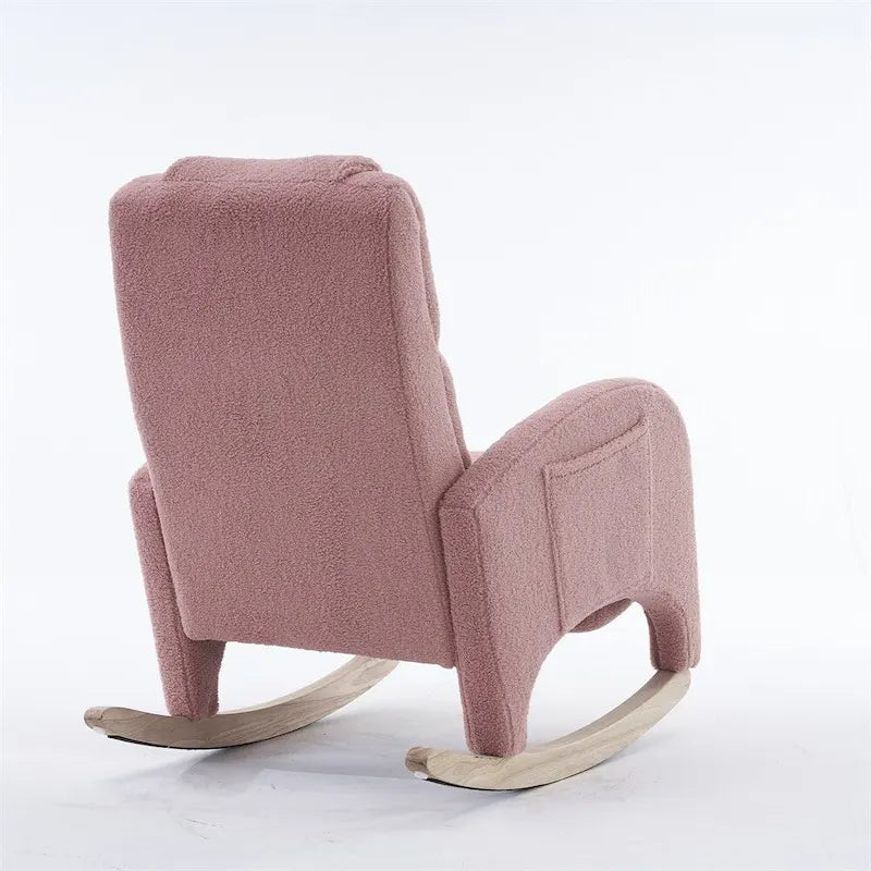 Teddy & Linen Fabric Nursery Rocking Chair with Adjustable Footrest & Pocket