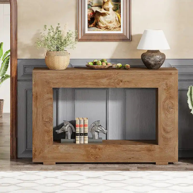 Wood-Look Particleboard Rustic Farmhouse Console Table with Open Shelf 47"