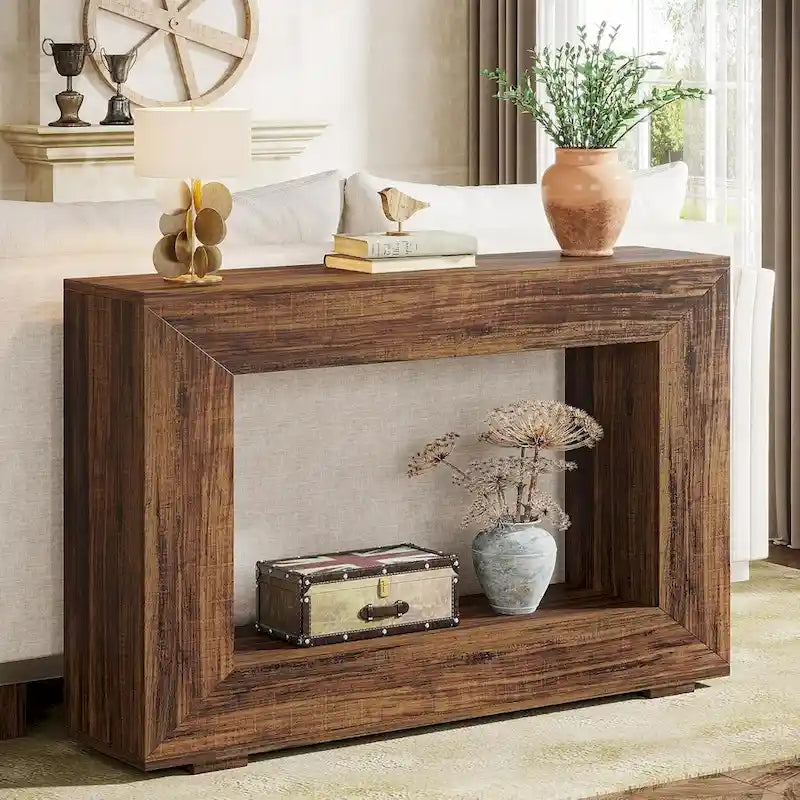 Wood-Look Particleboard Rustic Farmhouse Console Table with Open Shelf 47"