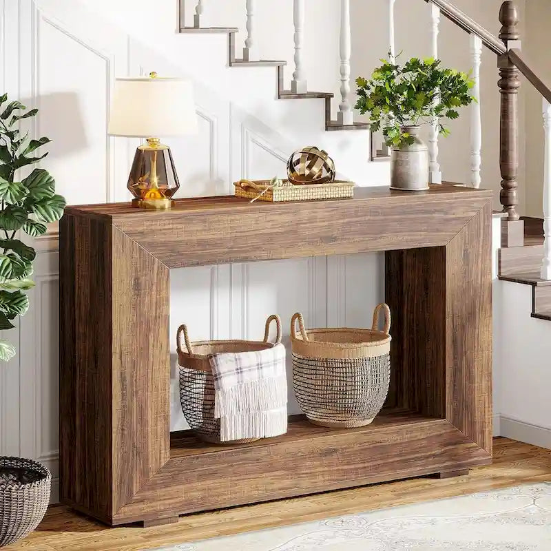 Wood-Look Particleboard Rustic Farmhouse Console Table with Open Shelf 47"