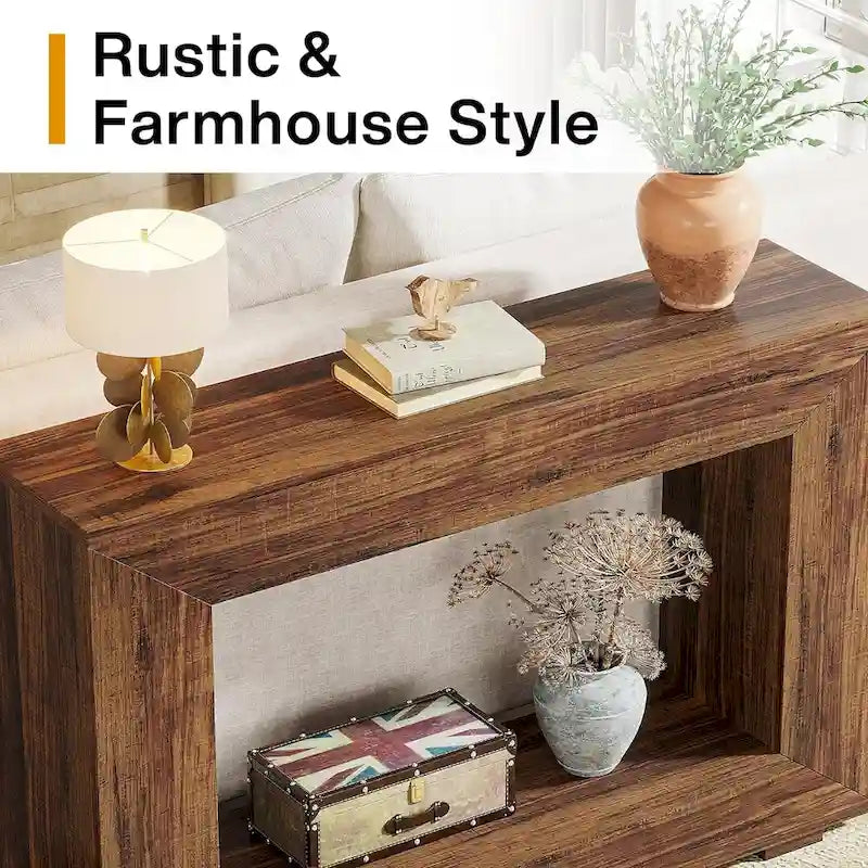 Wood-Look Particleboard Rustic Farmhouse Console Table with Open Shelf 47"