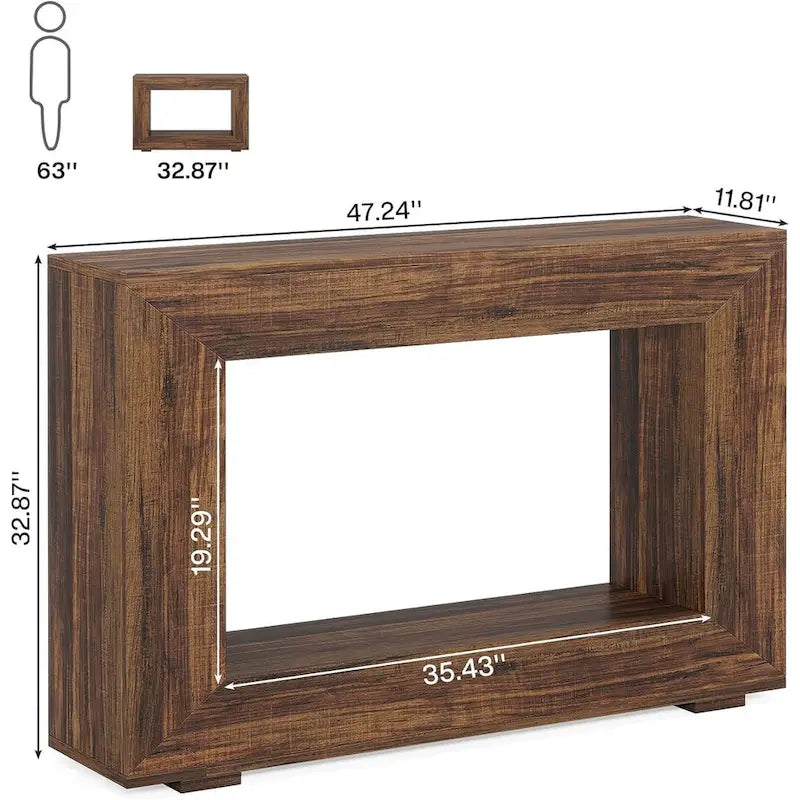 Wood-Look Particleboard Rustic Farmhouse Console Table with Open Shelf 47"