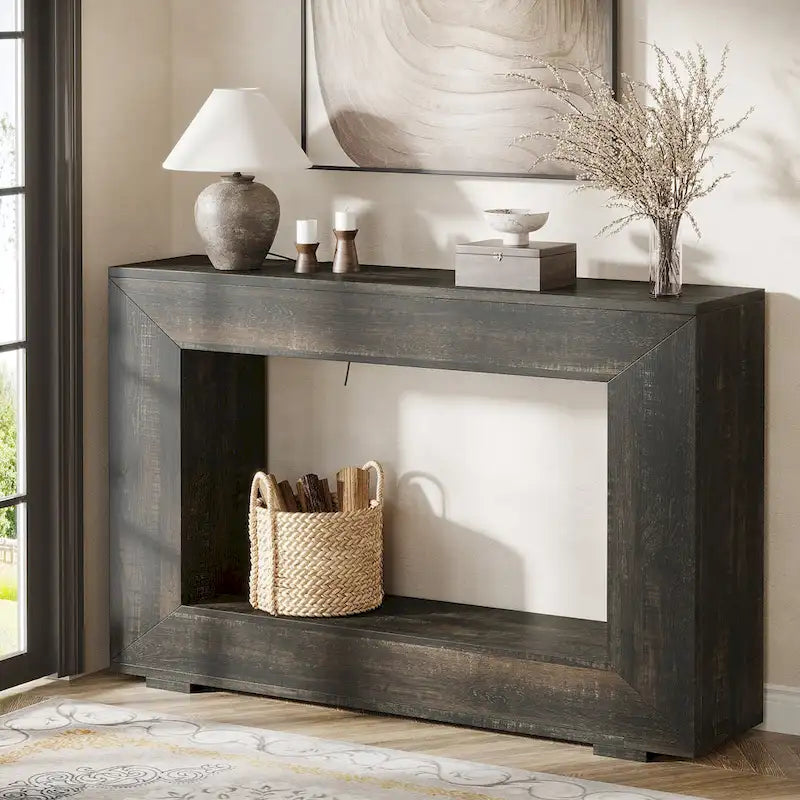Wood-Look Particleboard Rustic Farmhouse Console Table with Open Shelf 47"