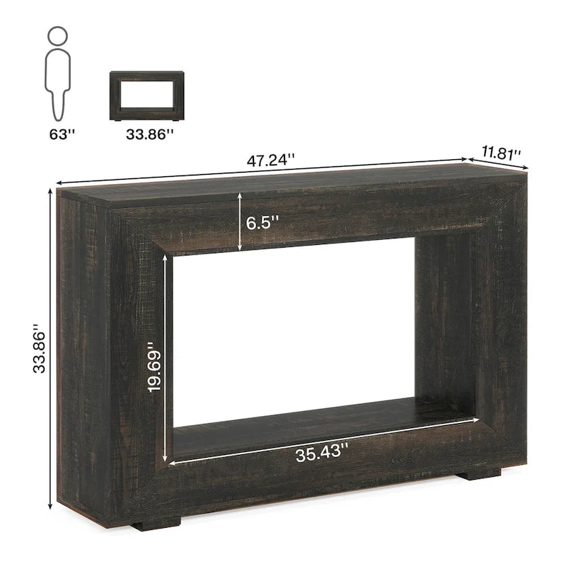 Wood-Look Particleboard Rustic Farmhouse Console Table with Open Shelf 47"