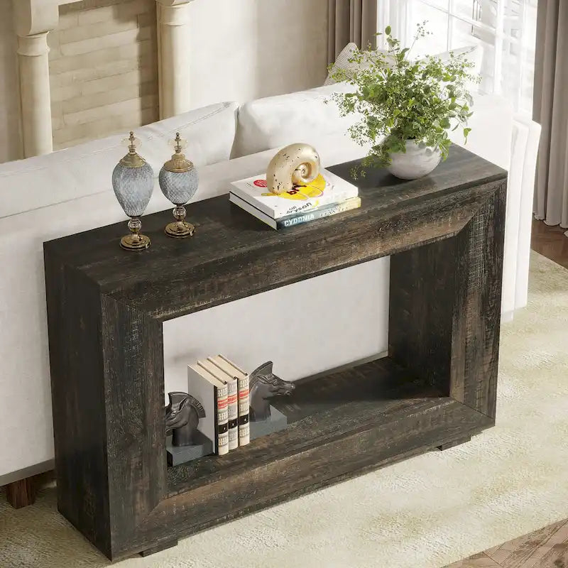 Wood-Look Particleboard Rustic Farmhouse Console Table with Open Shelf 47"